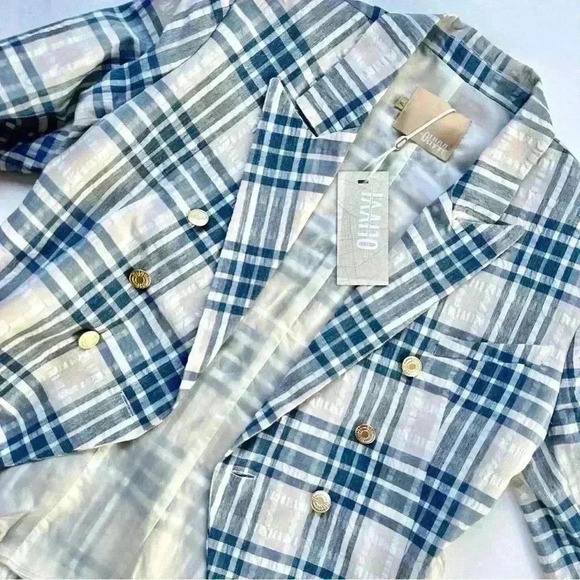 OLIVVI New Fitted Plaid Blazer Jacket NWT Blue & Cream - Picture 9 of 16